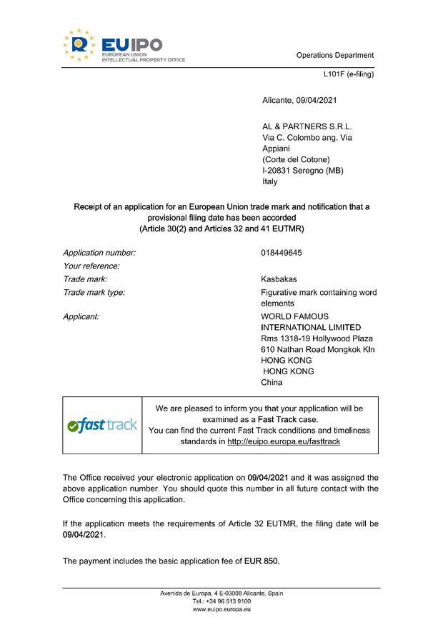 EU trademark application — applicant information
